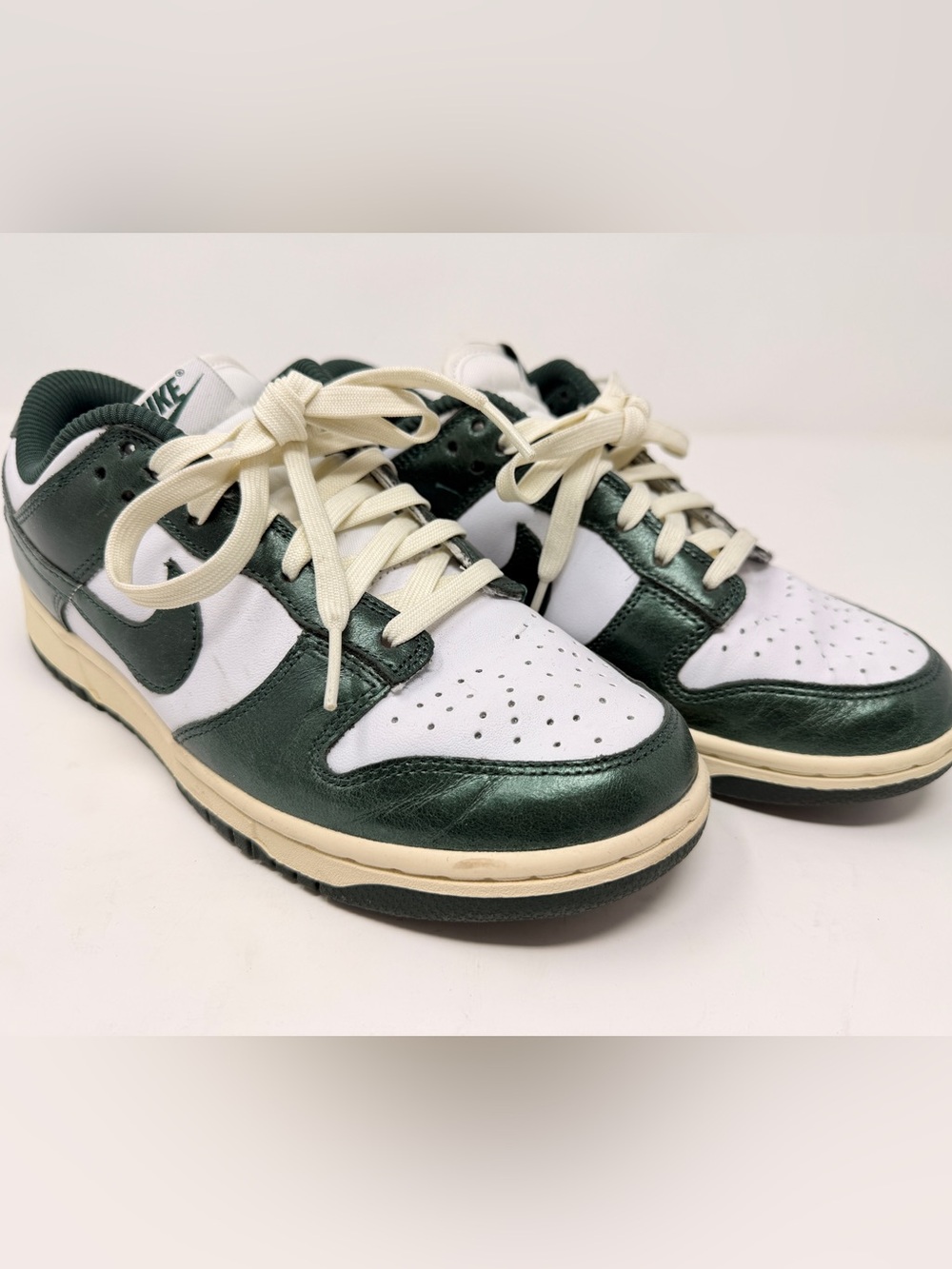 Women’s Nike White and Dark Green Low-Top Sneakers